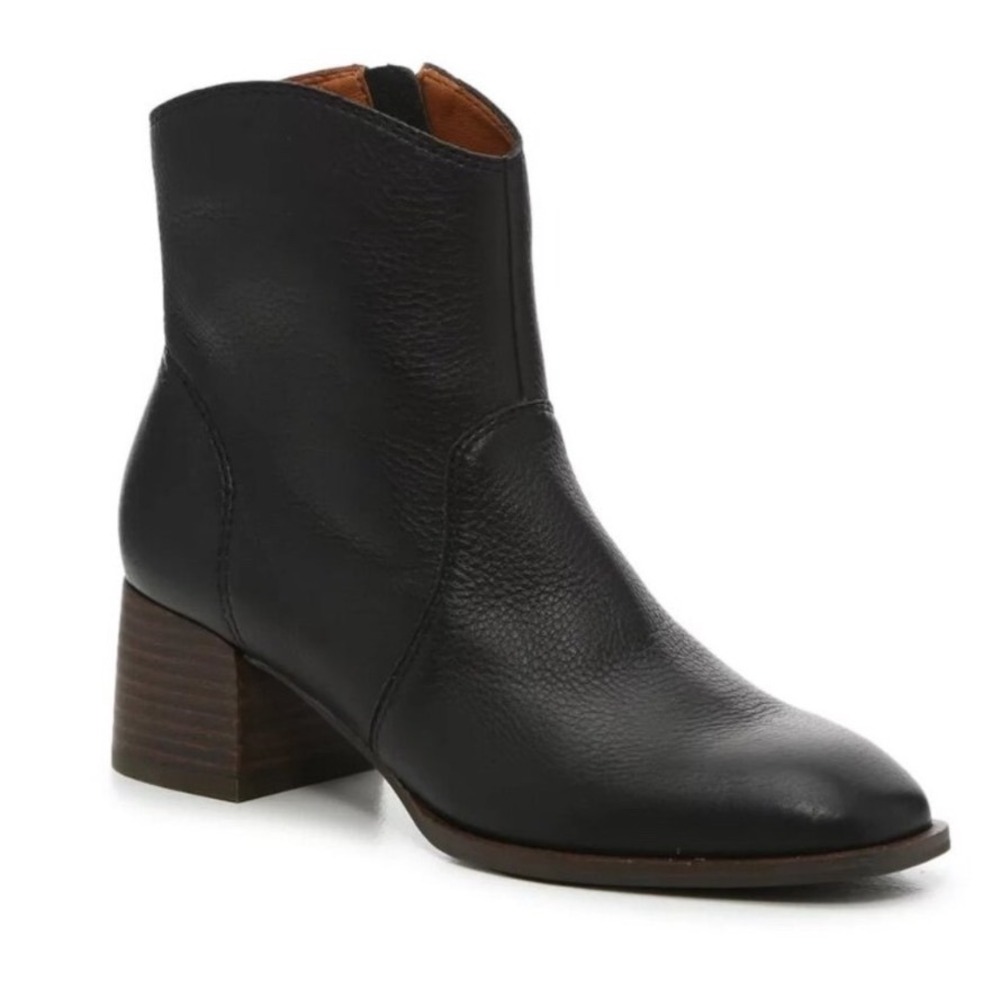 Lucky‎ Brand Laidem Black Leather Ankle Boots Stacked Block Heel 9.5M boho